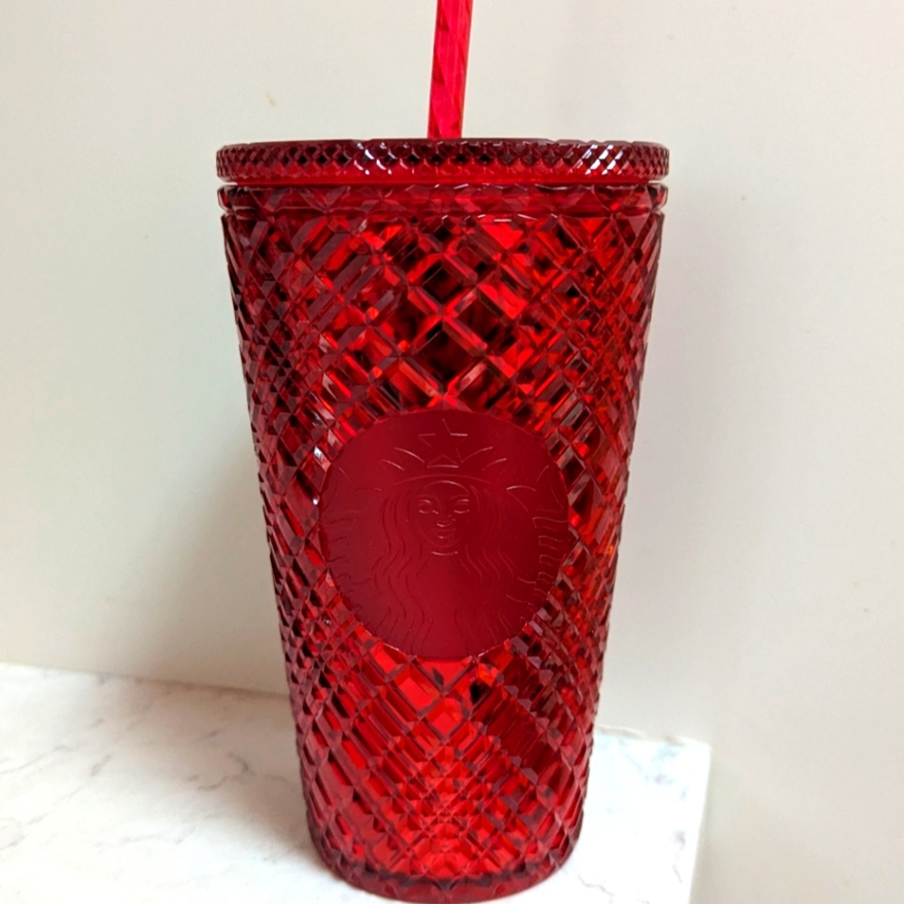 Starbucks Red Bling Jeweled Tumbler Cold Cup Grande 16 fl oz